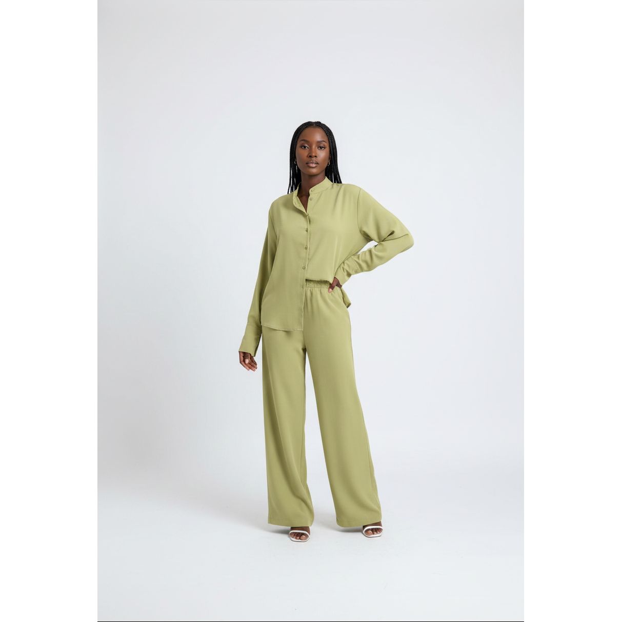 Women's Two-Piece Shirt & Relaxed Wide-Leg Trouser Set