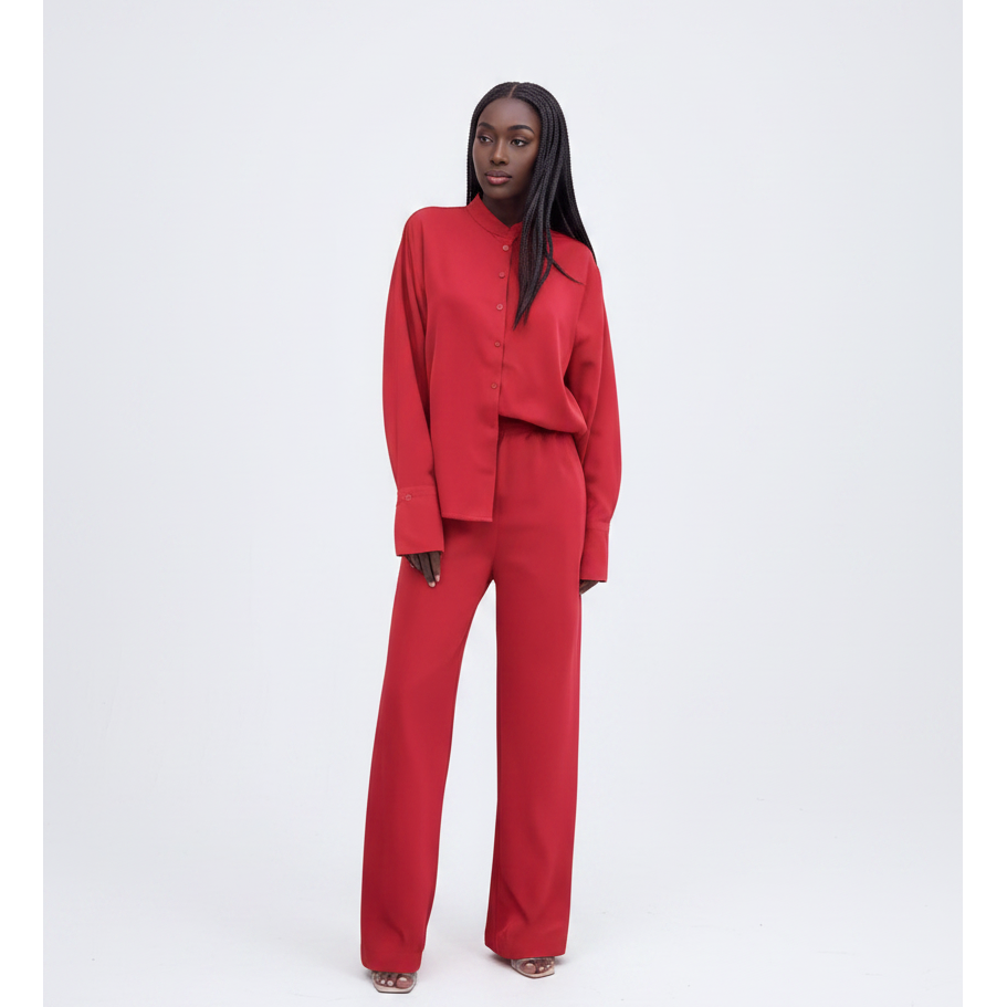 Women's Two-Piece Shirt & Relaxed Wide-Leg Trouser Set