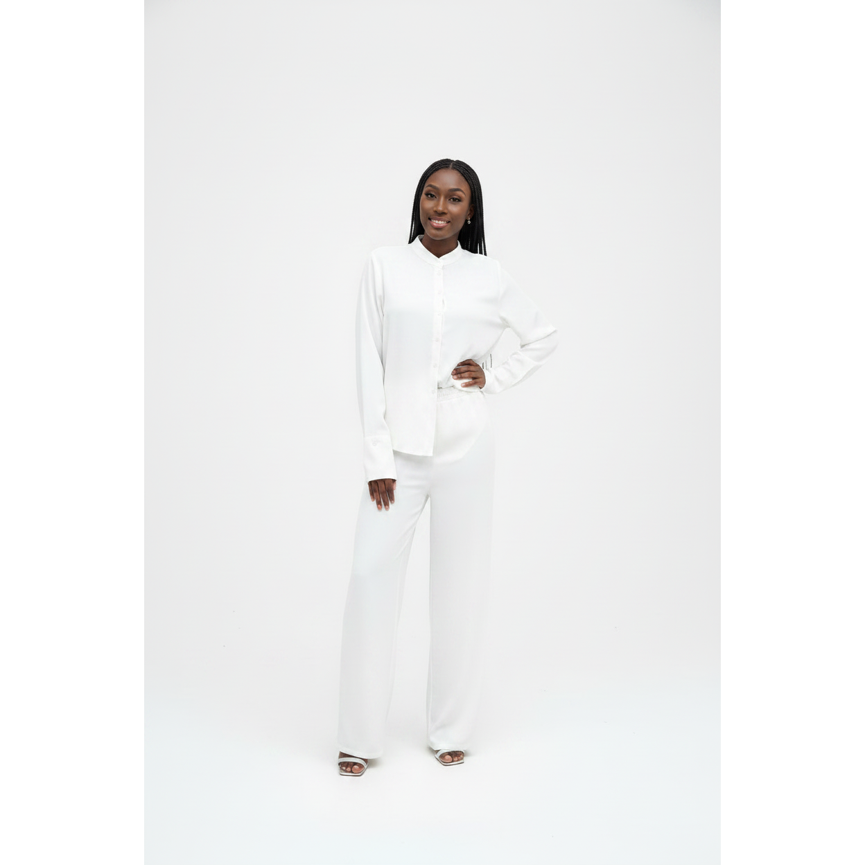 Women's Two-Piece Shirt & Relaxed Wide-Leg Trouser Set