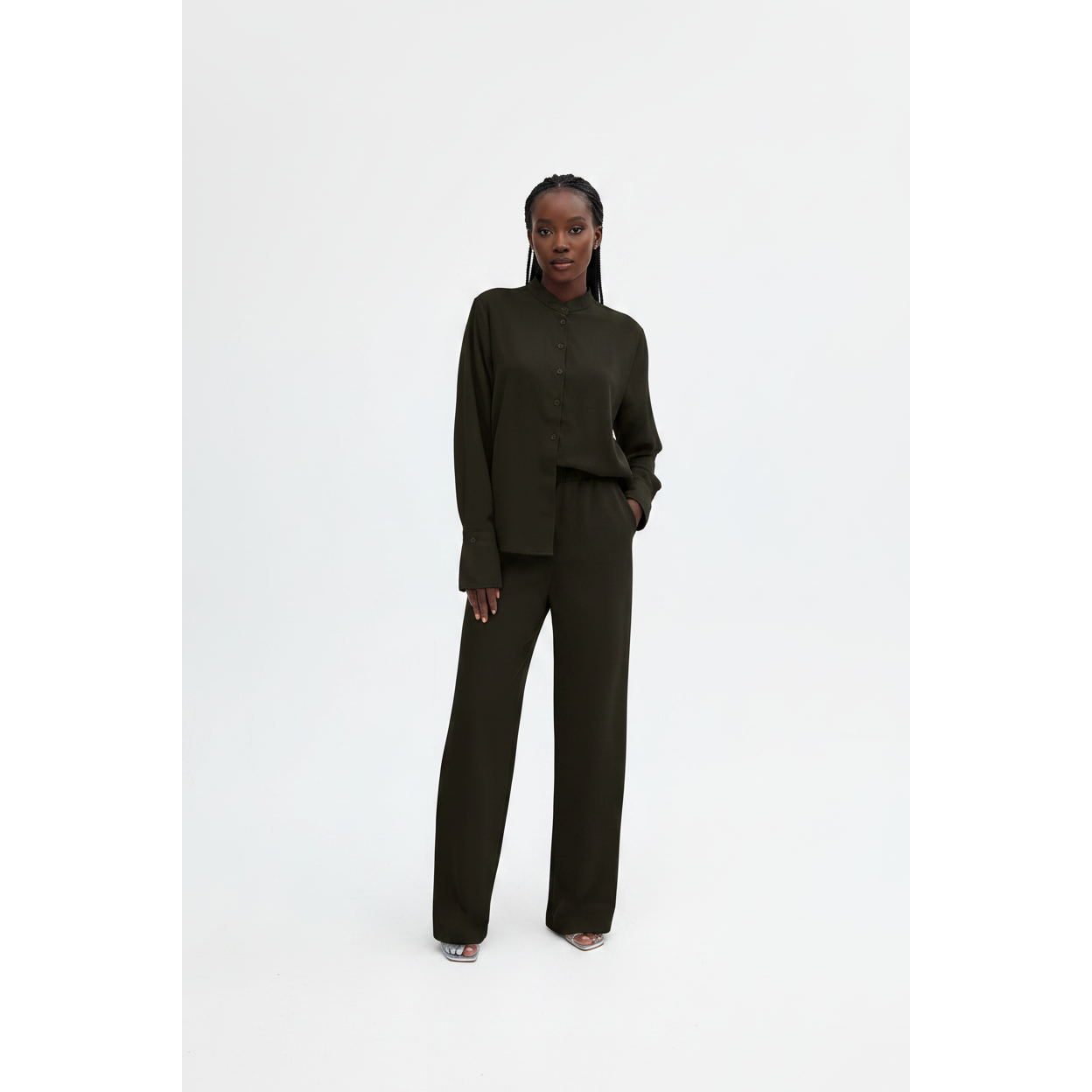 Women's Two-Piece Shirt & Relaxed Wide-Leg Trouser Set