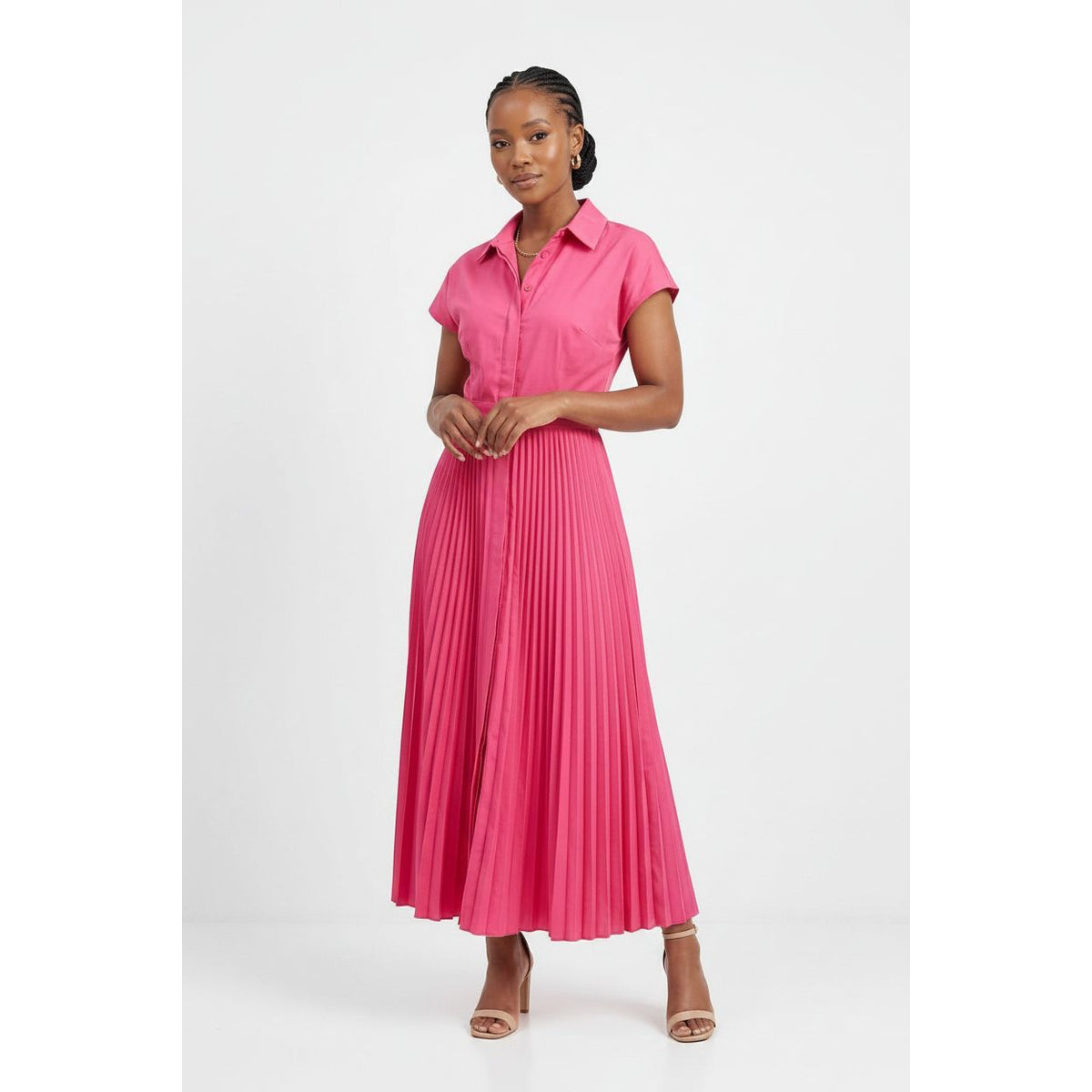 African Women V-neck Short Sleeve Solid Color Dress.