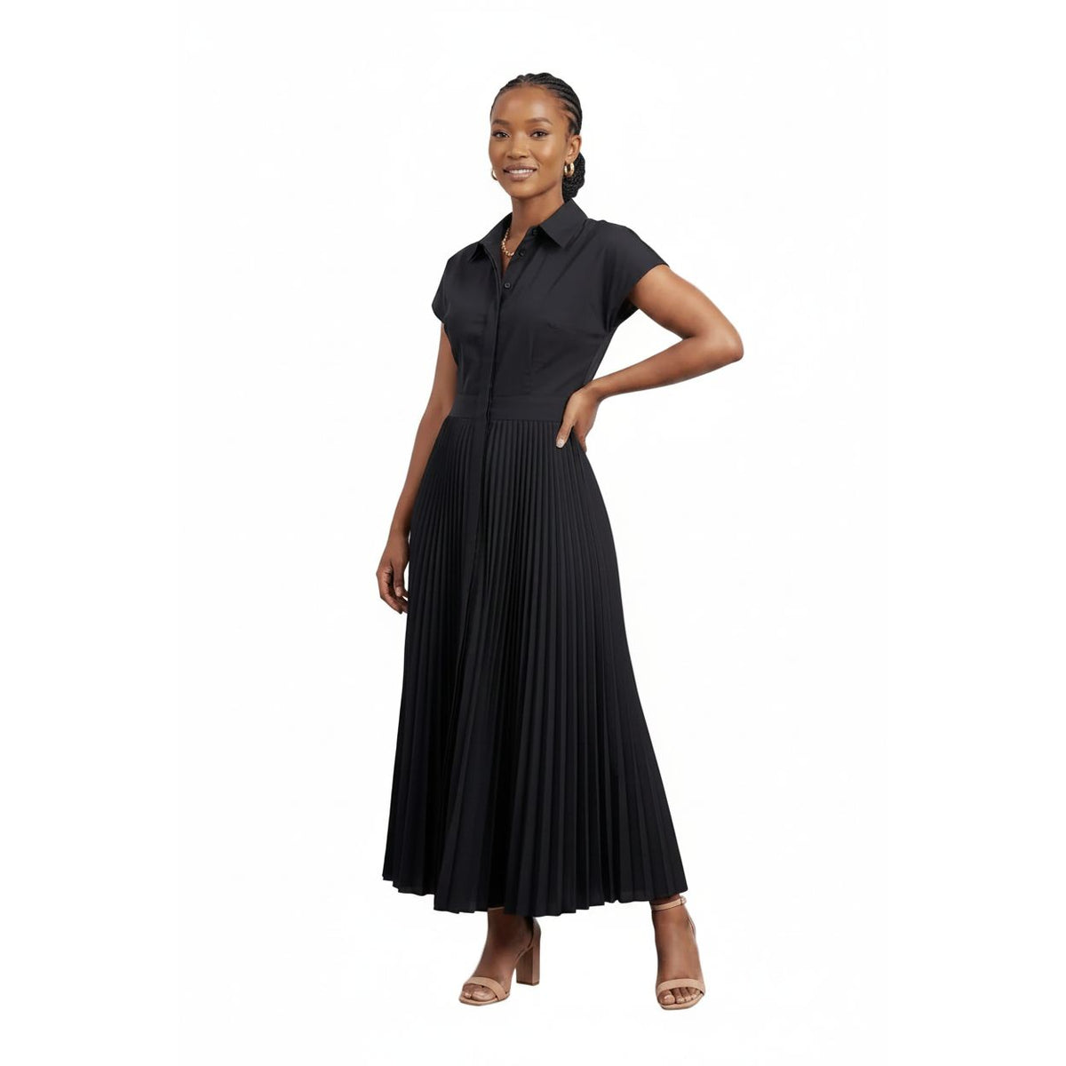 African Women V-neck Short Sleeve Solid Color Dress.