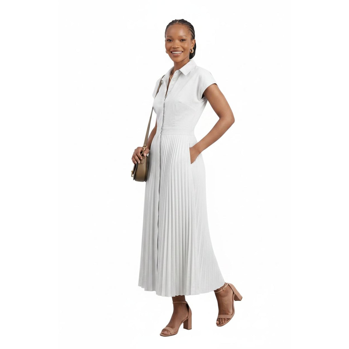 African Women V-neck Short Sleeve Solid Color Dress.