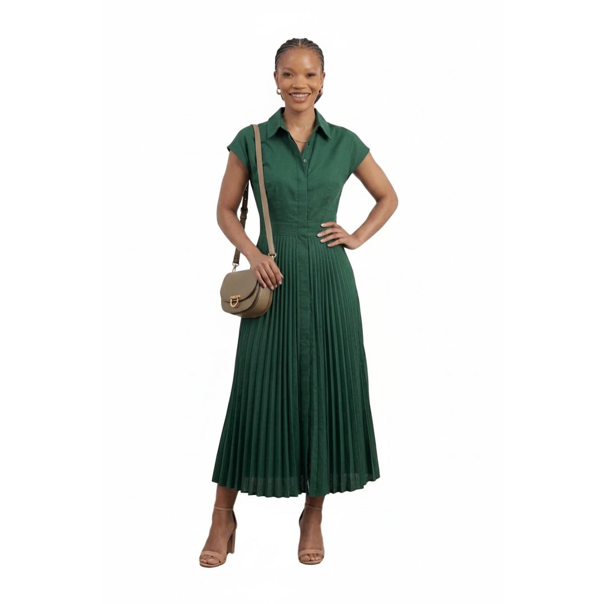 African Women V-neck Short Sleeve Solid Color Dress.