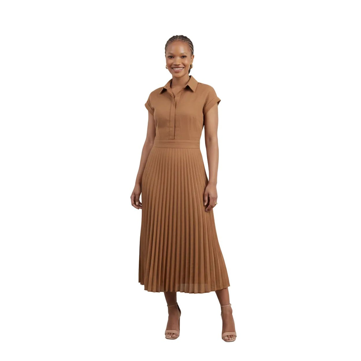 African Women V-neck Short Sleeve Solid Color Dress.