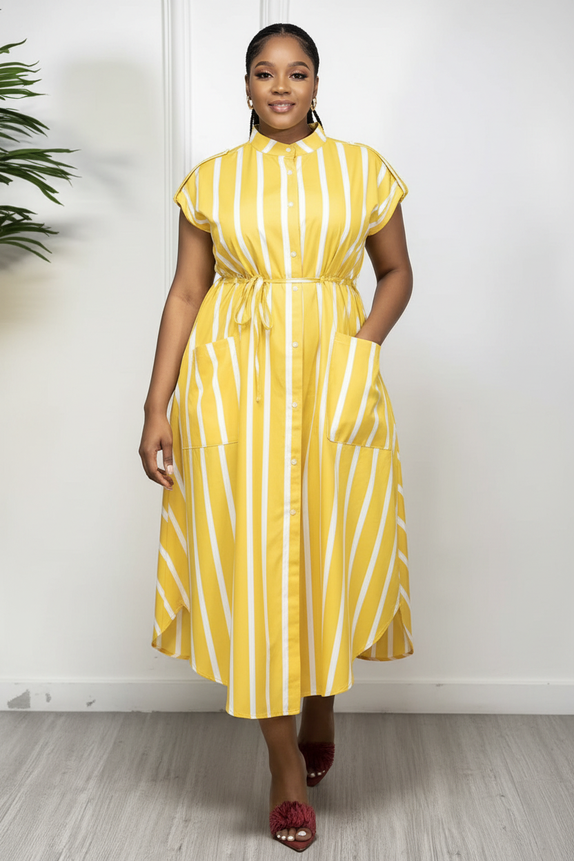 Lerato Striped Drawstring Midi Shirt Dress