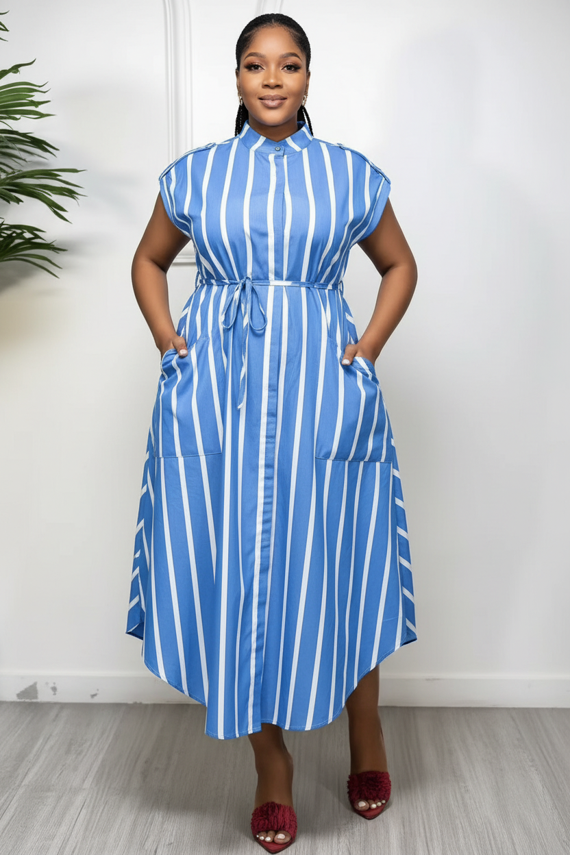 Lerato Striped Drawstring Midi Shirt Dress