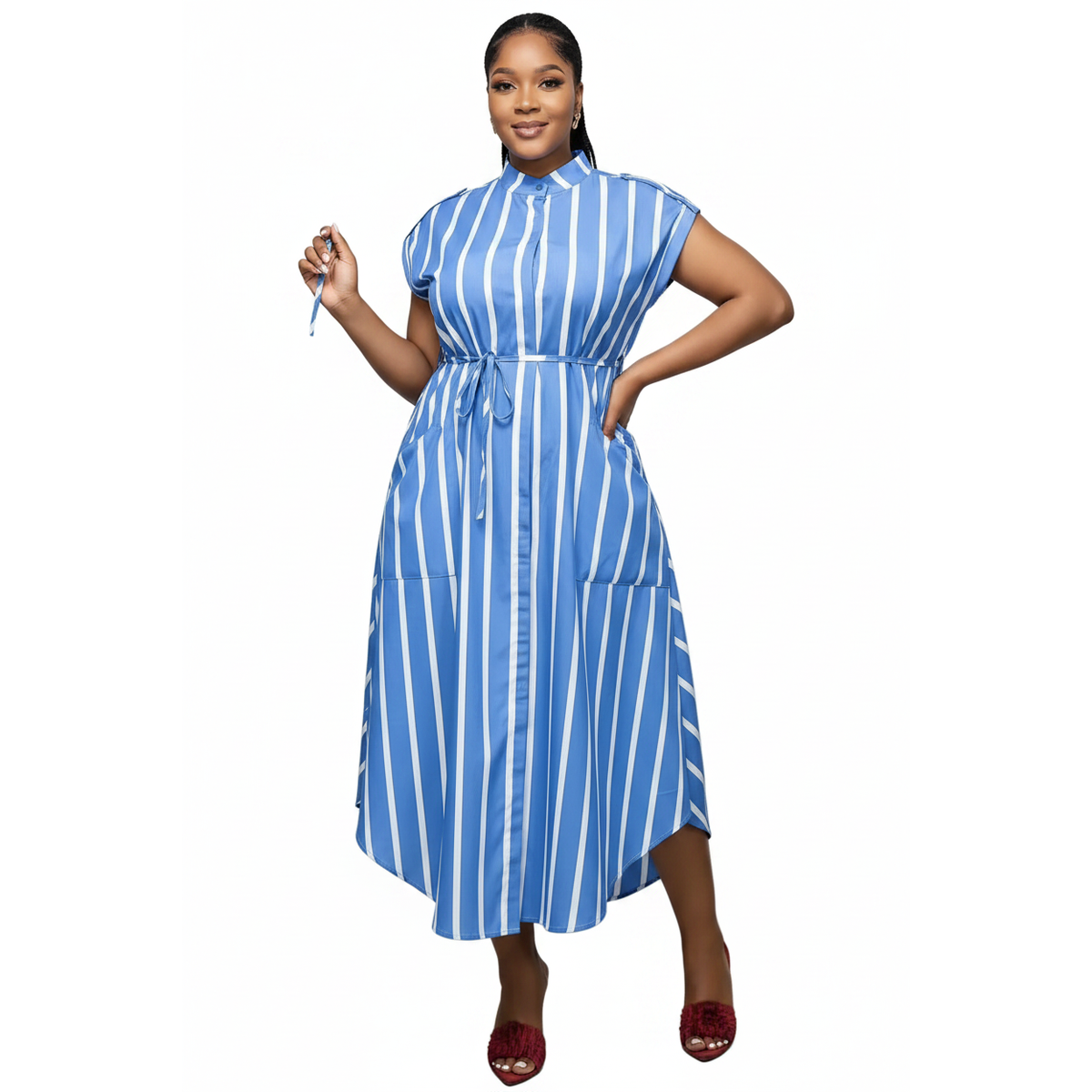 Lerato Striped Drawstring Midi Shirt Dress | Women's Striped Dress