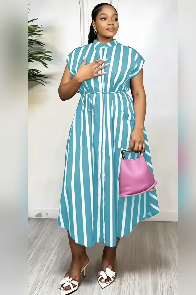 Lerato Striped Drawstring Midi Shirt Dress