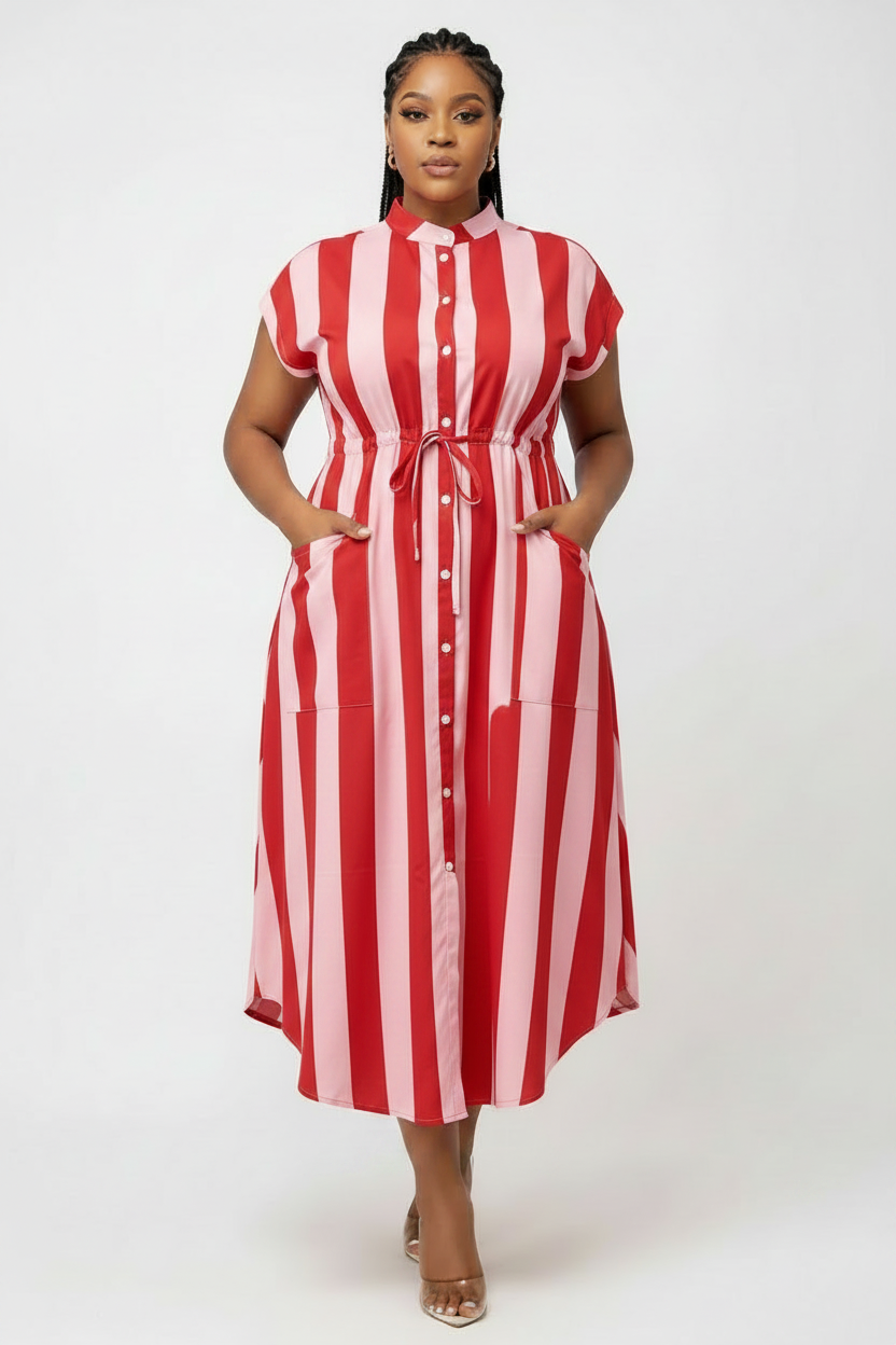Lerato Striped Drawstring Midi Shirt Dress