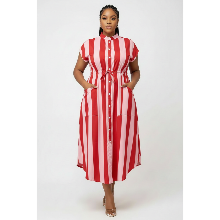 Lerato Striped Drawstring Midi Shirt Dress