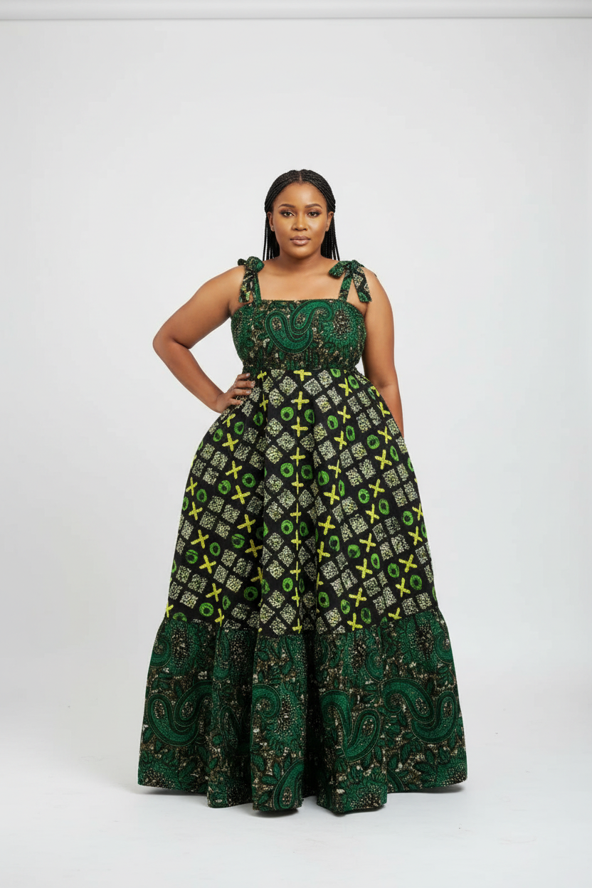 Ayanda African Print Tie-Strap Maxi Dress