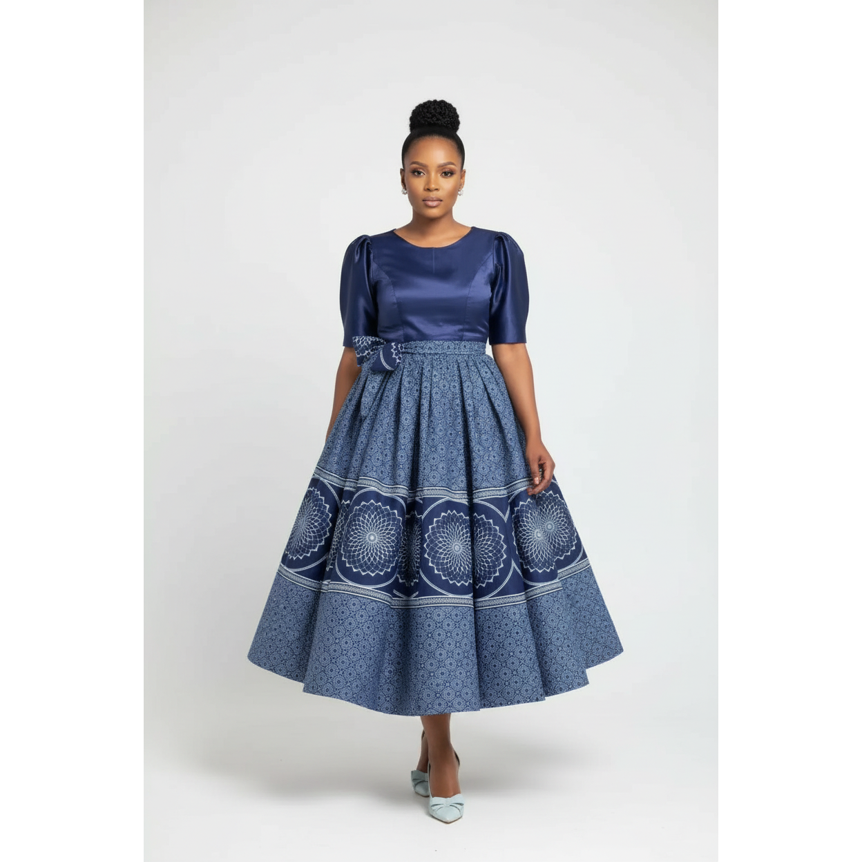 Naledi African Print Puff Sleeve Midi Dress