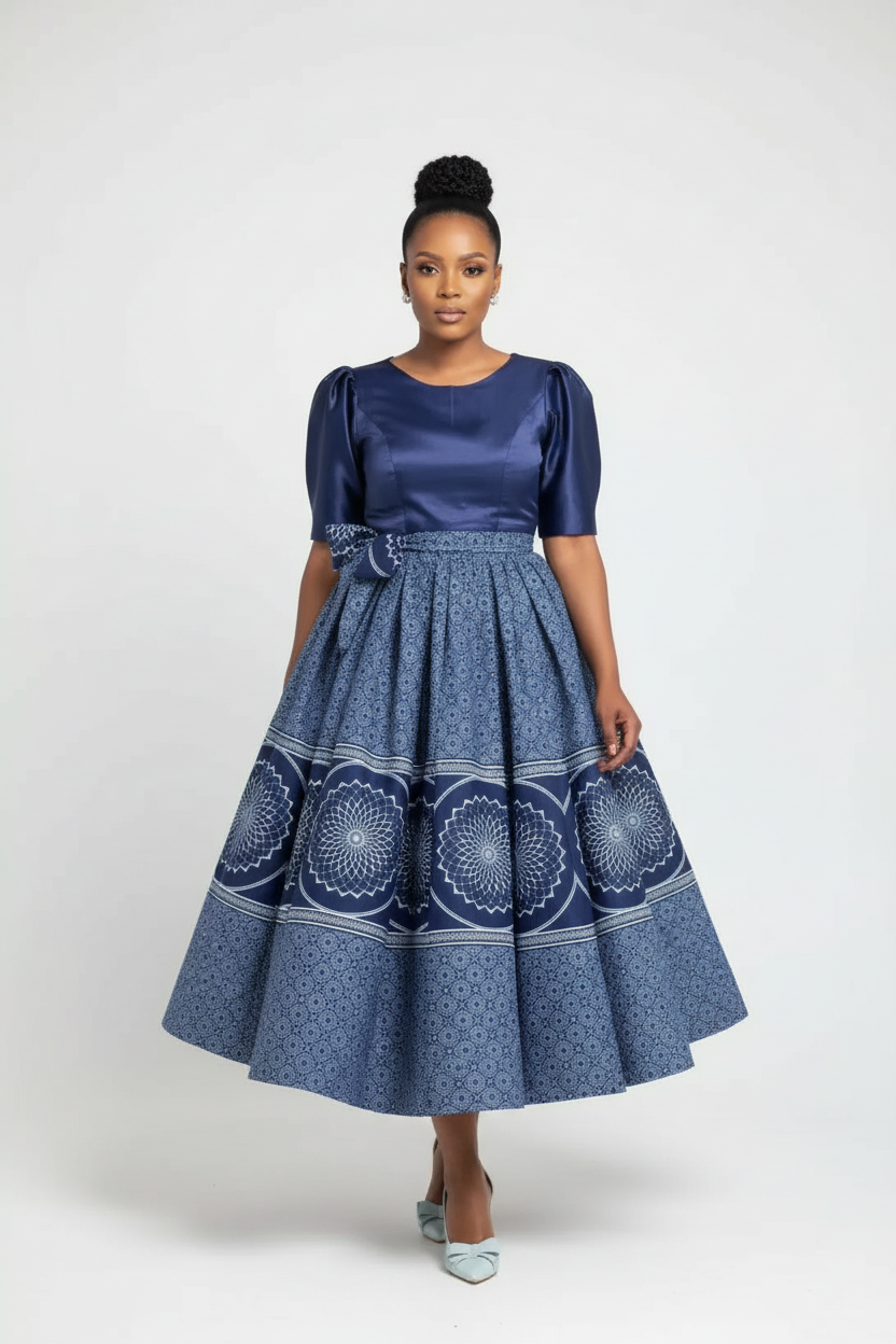 Naledi African Print Puff Sleeve Midi Dress