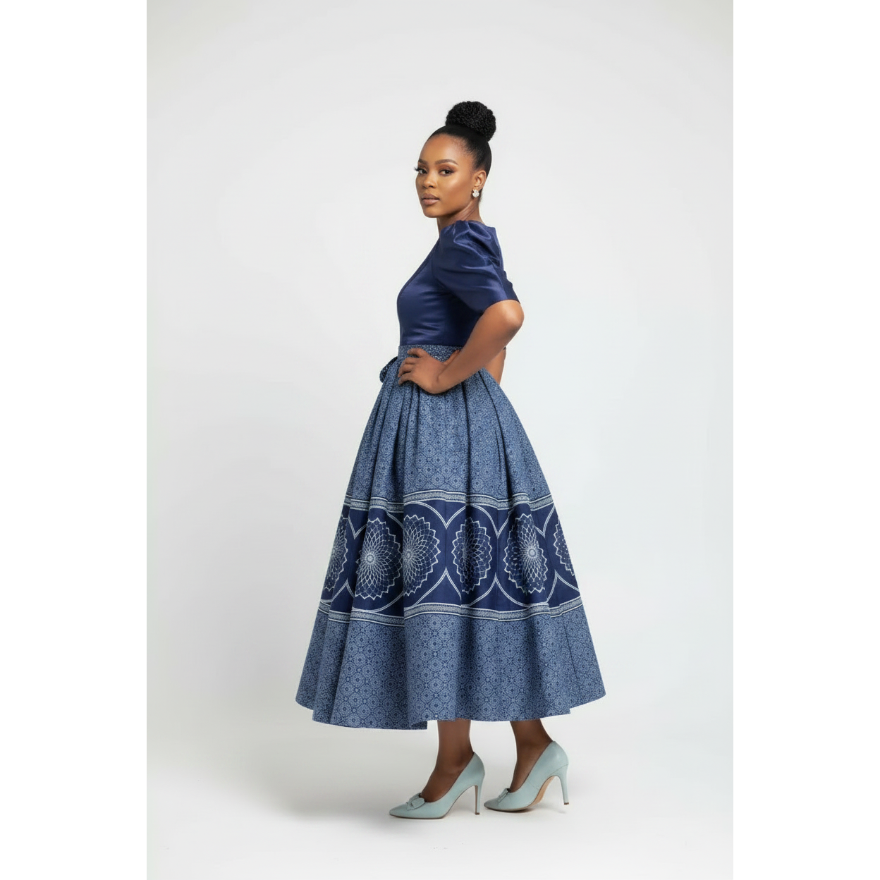 Naledi African Print Puff Sleeve Midi Dress