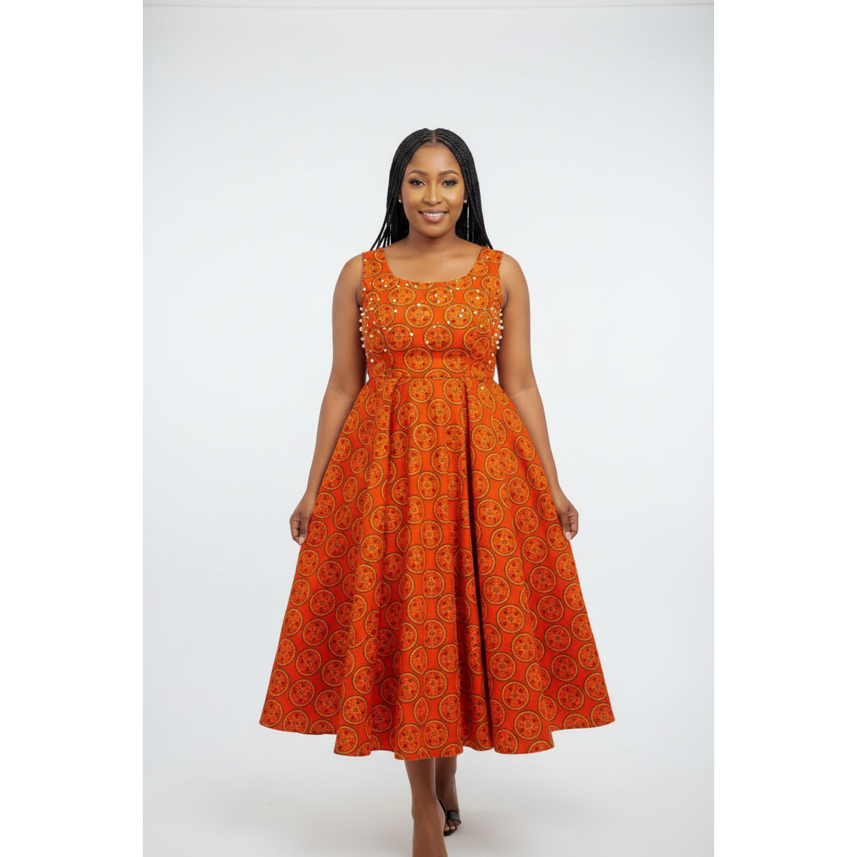 Zanele Traditional Print Fit & Flare Midi Dress