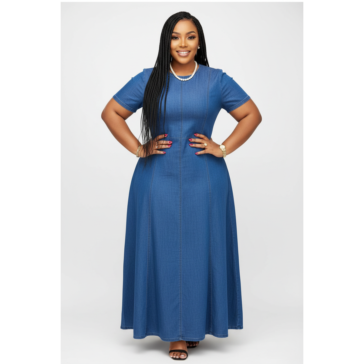 Short Sleeve Denim Maxi Dress