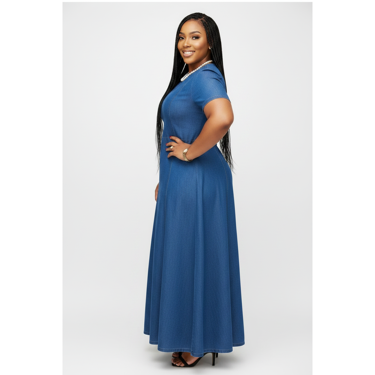 Short Sleeve Denim Maxi Dress