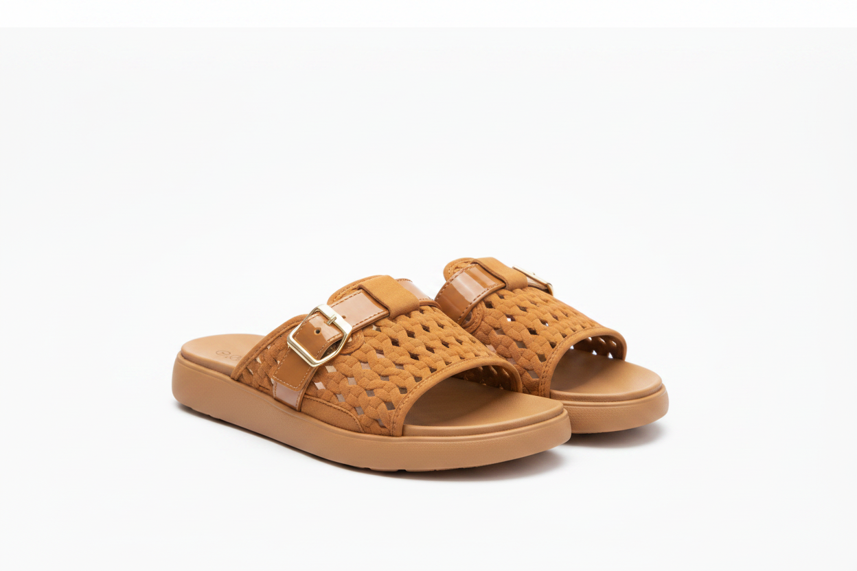 Women's Woven Strap Platform Sandals with Buckle