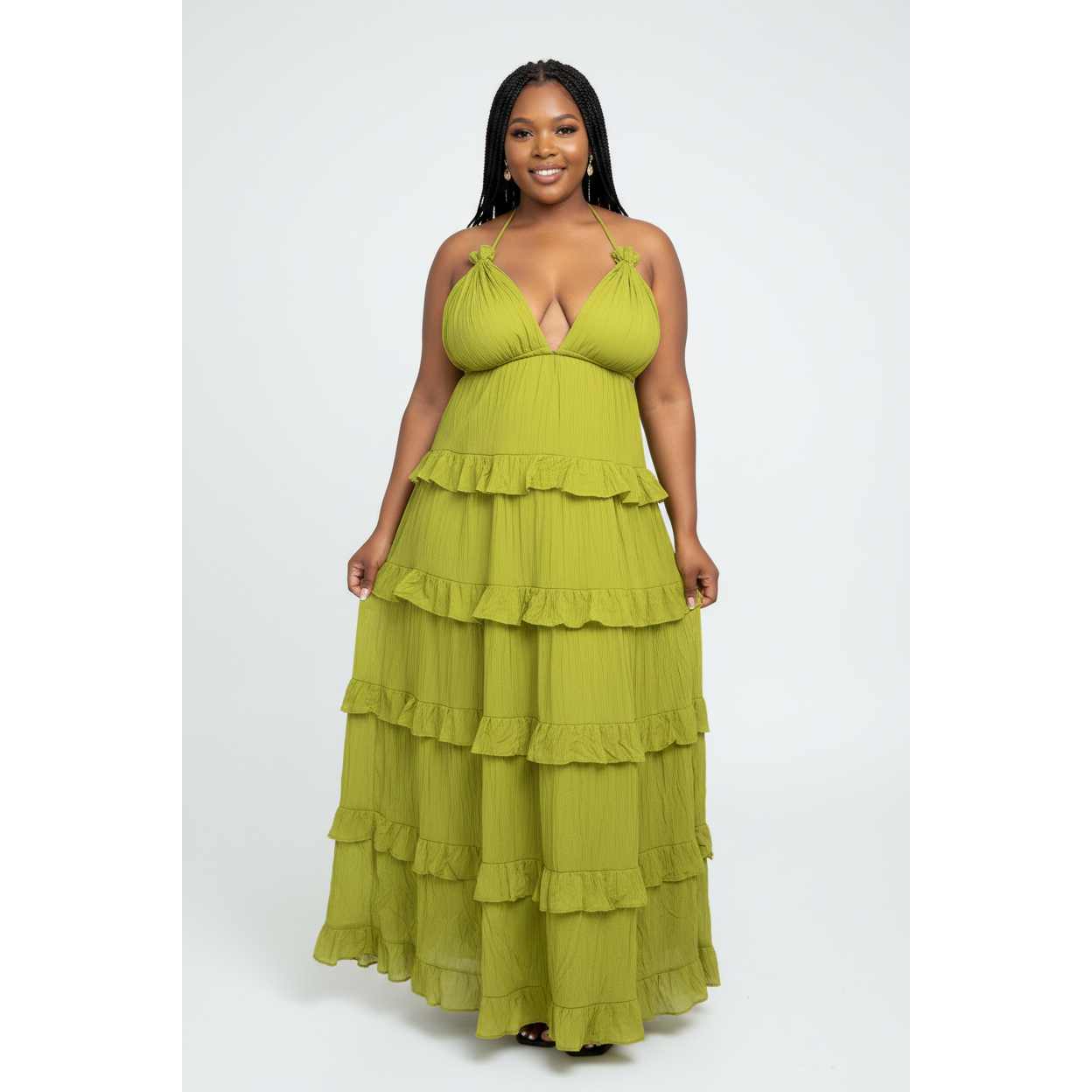 Backless Ruffled Layered Halter Maxi Dress