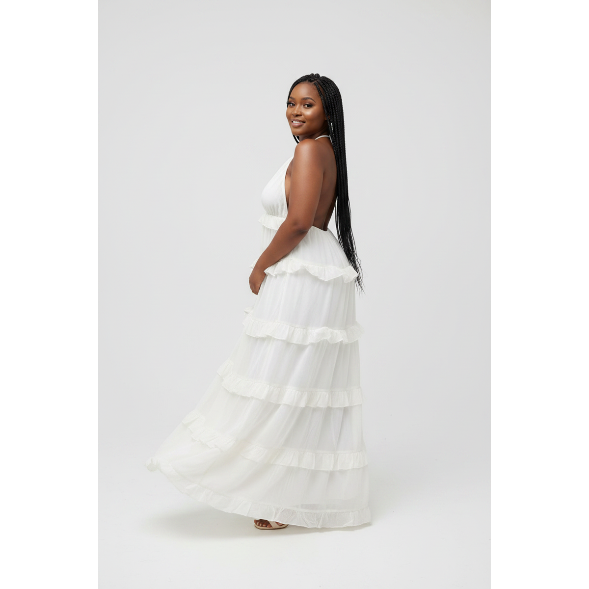Backless Ruffled Layered Halter Maxi Dress – view 6