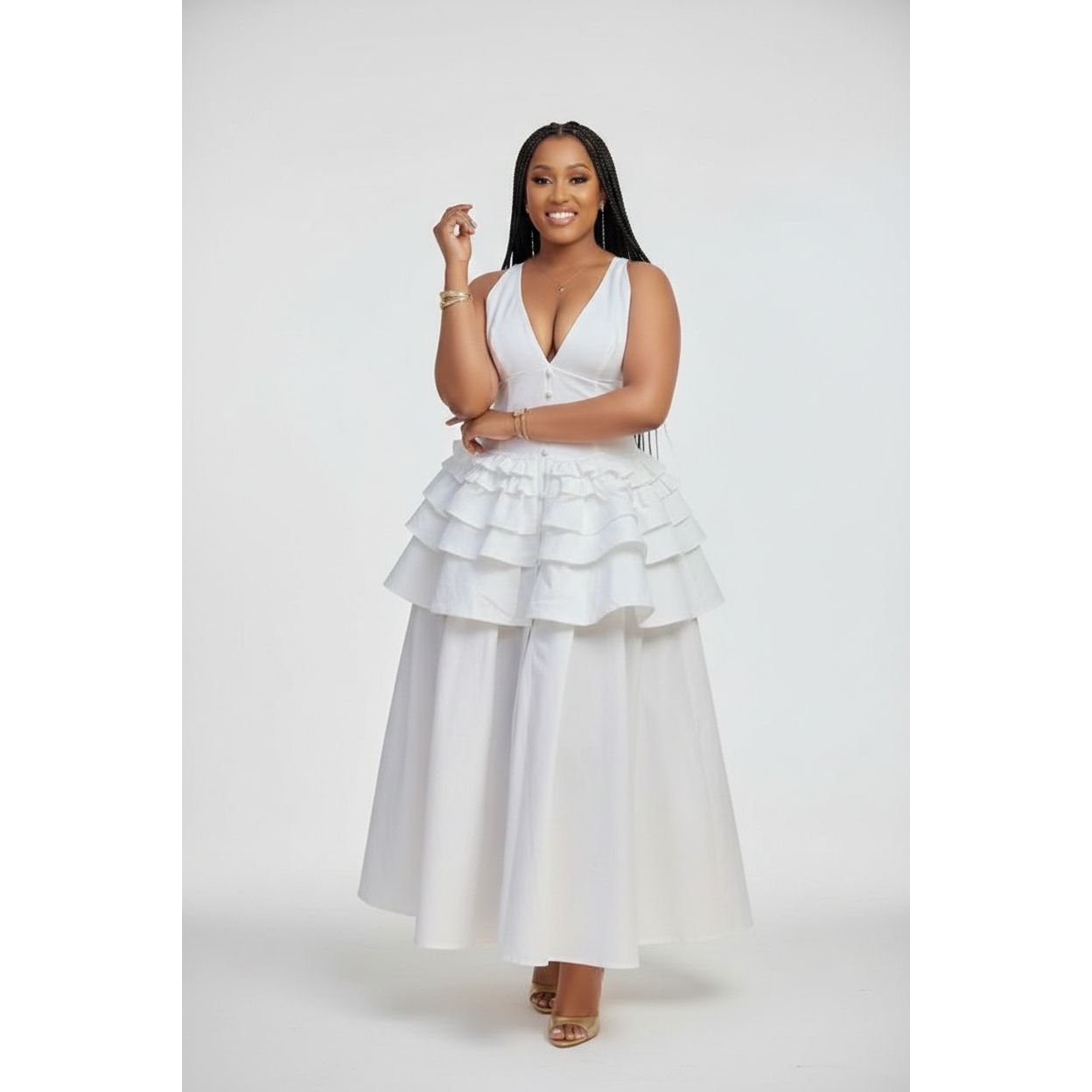 Tiered Ruffle Corset Maxi Dress