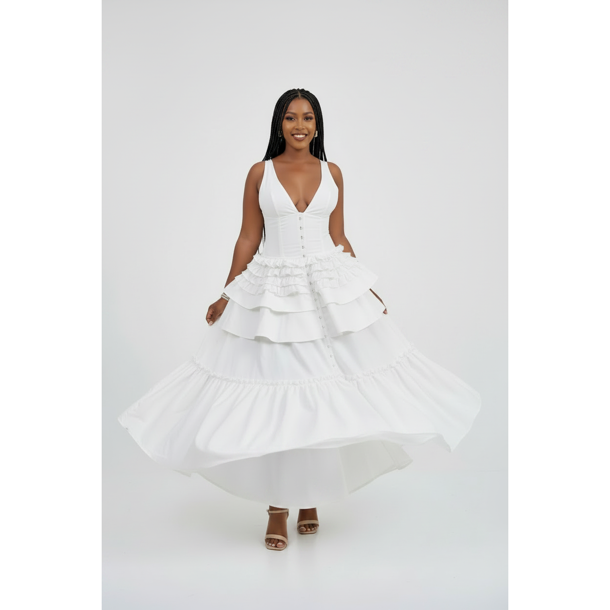Tiered Ruffle Corset Maxi Dress