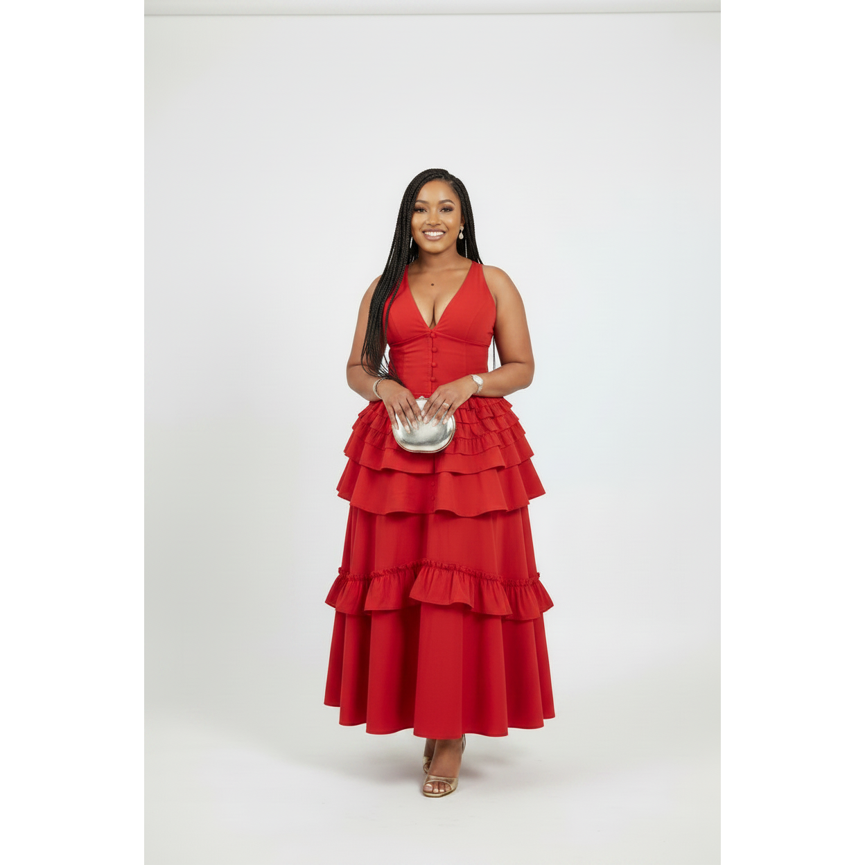Tiered Ruffle Corset Maxi Dress