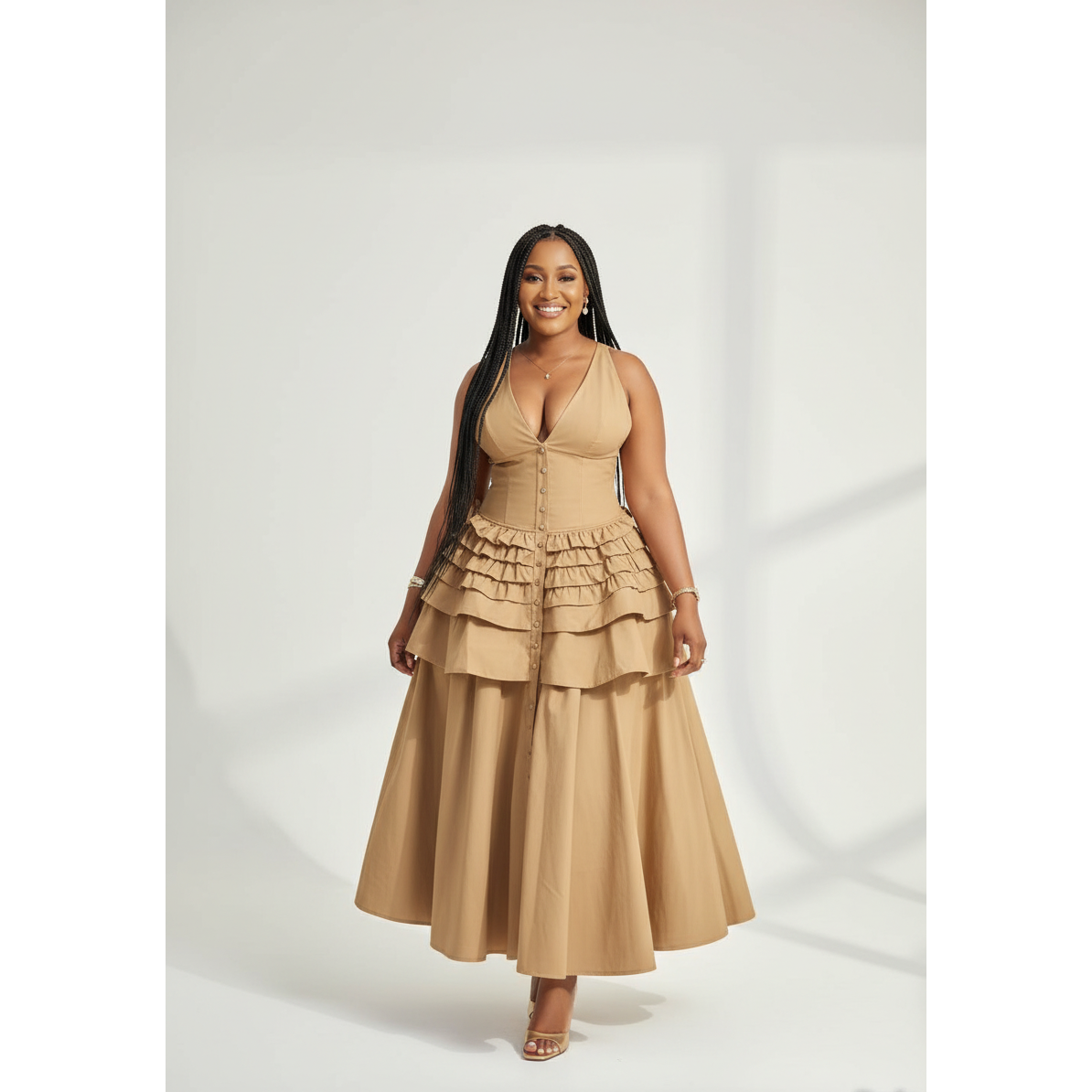 Tiered Ruffle Corset Maxi Dress
