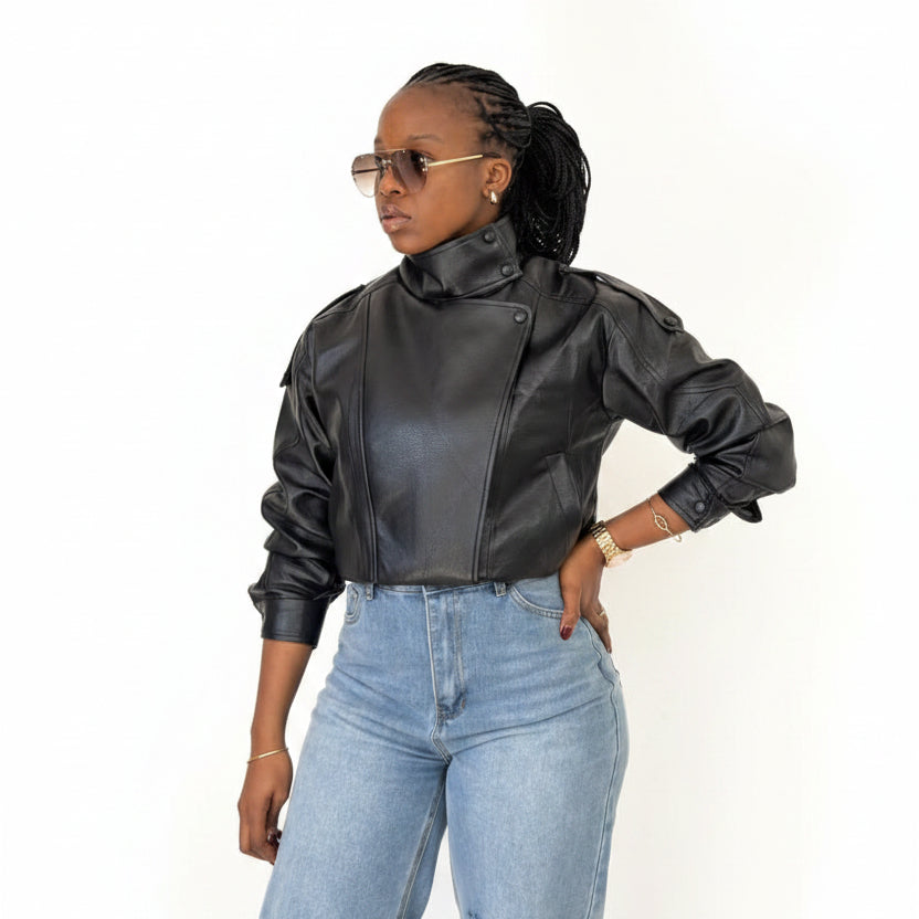 Women’s Faux Leather Oversized Biker Jacket