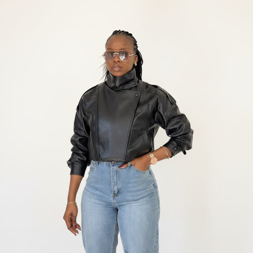 Women’s Faux Leather Oversized Biker Jacket