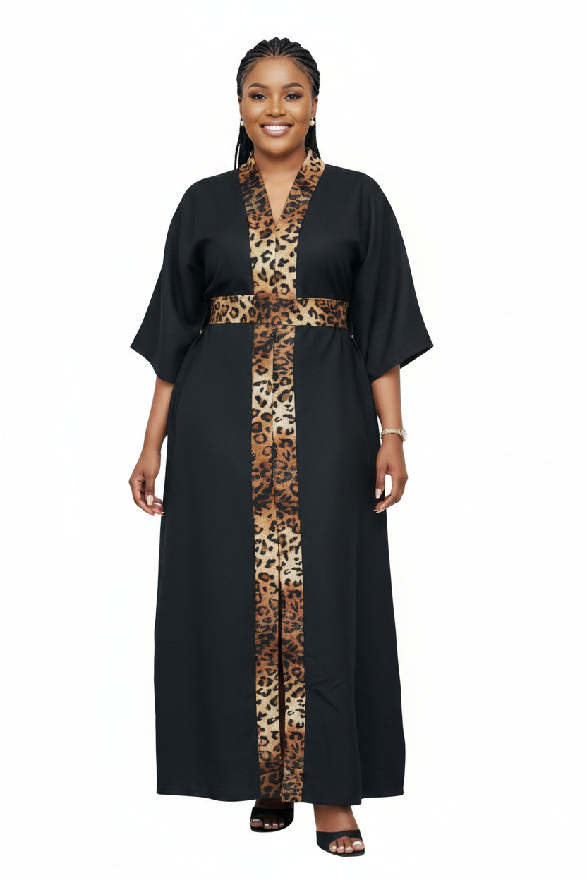 African Leopard Print Kaftan Maxi Dress