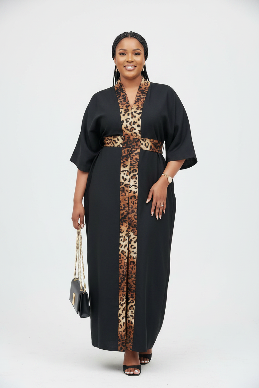 African Leopard Print Kaftan Maxi Dress