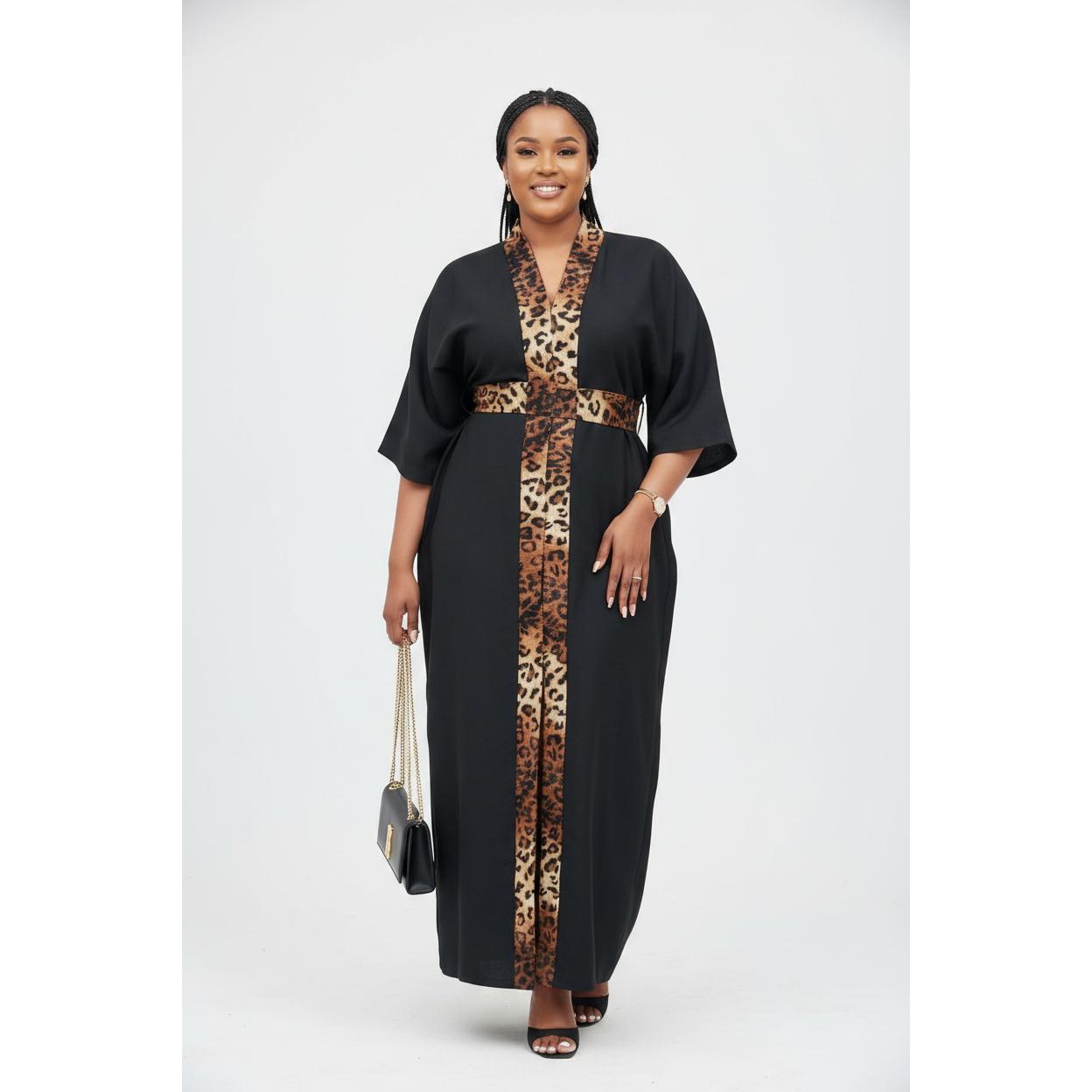 African Leopard Print Kaftan Maxi Dress