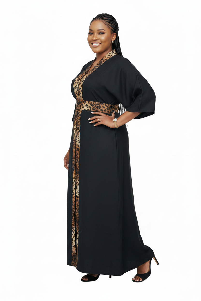 African Leopard Print Kaftan Maxi Dress