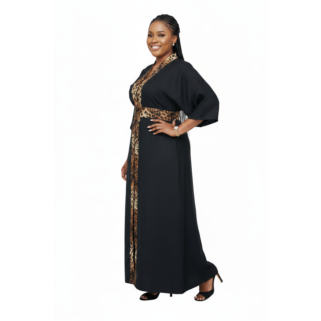 African Leopard Print Kaftan Maxi Dress