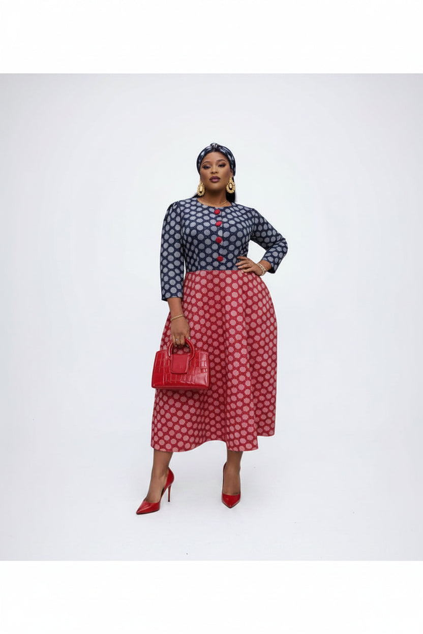 Plus Size Three-Quarter Sleeve Midi Dress