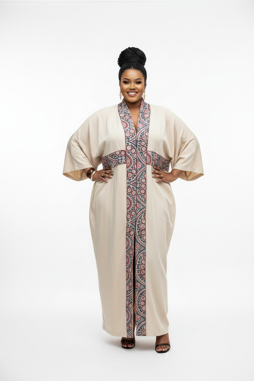 Cream African Print Kaftan Maxi Dress | Boubou Dress