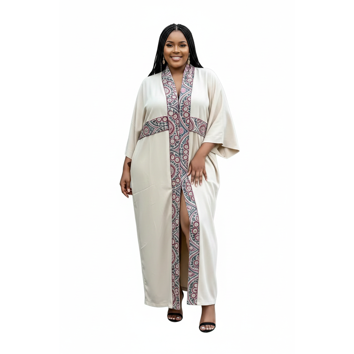 Cream African Print Kaftan Maxi Dress – view 2