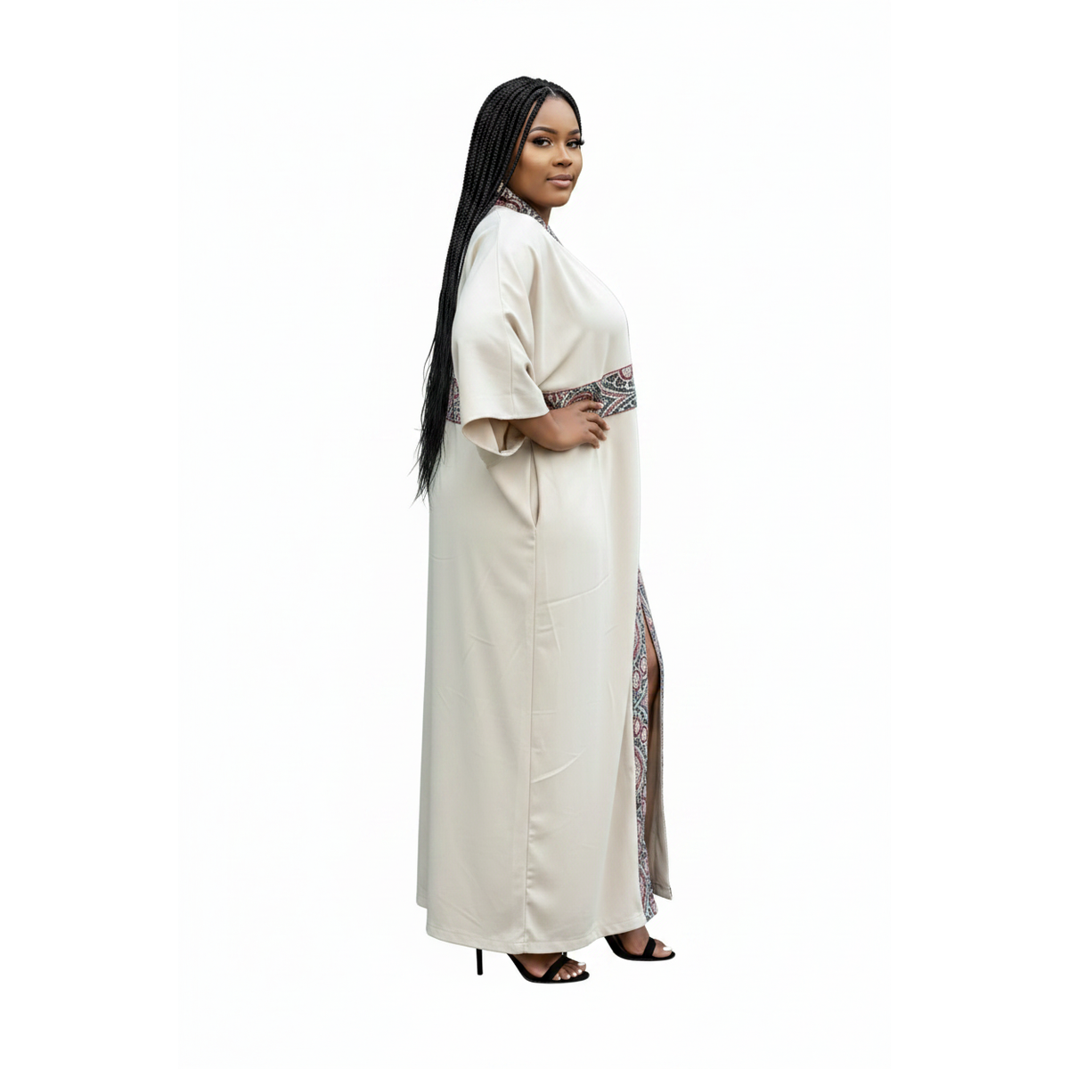 Cream African Print Kaftan Maxi Dress – view 3