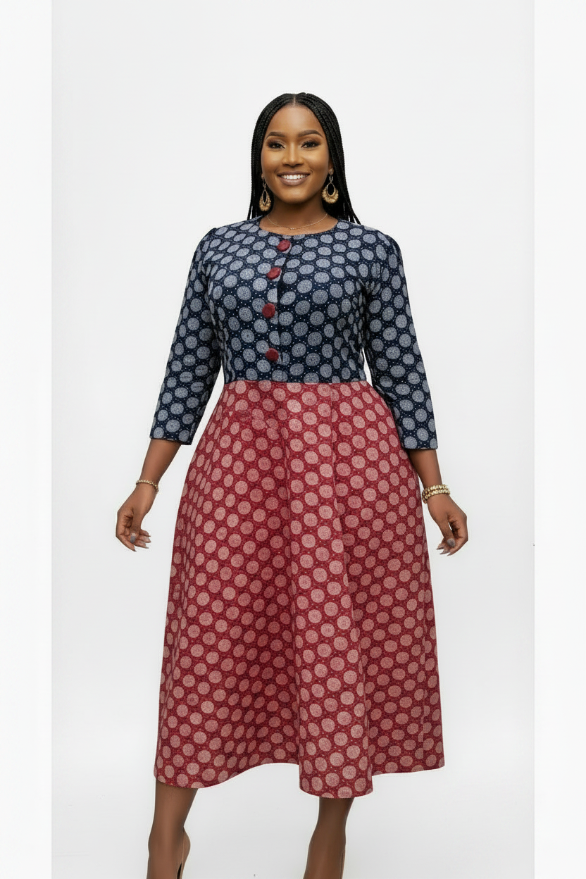 Plus Size Three-Quarter Sleeve Midi Dress