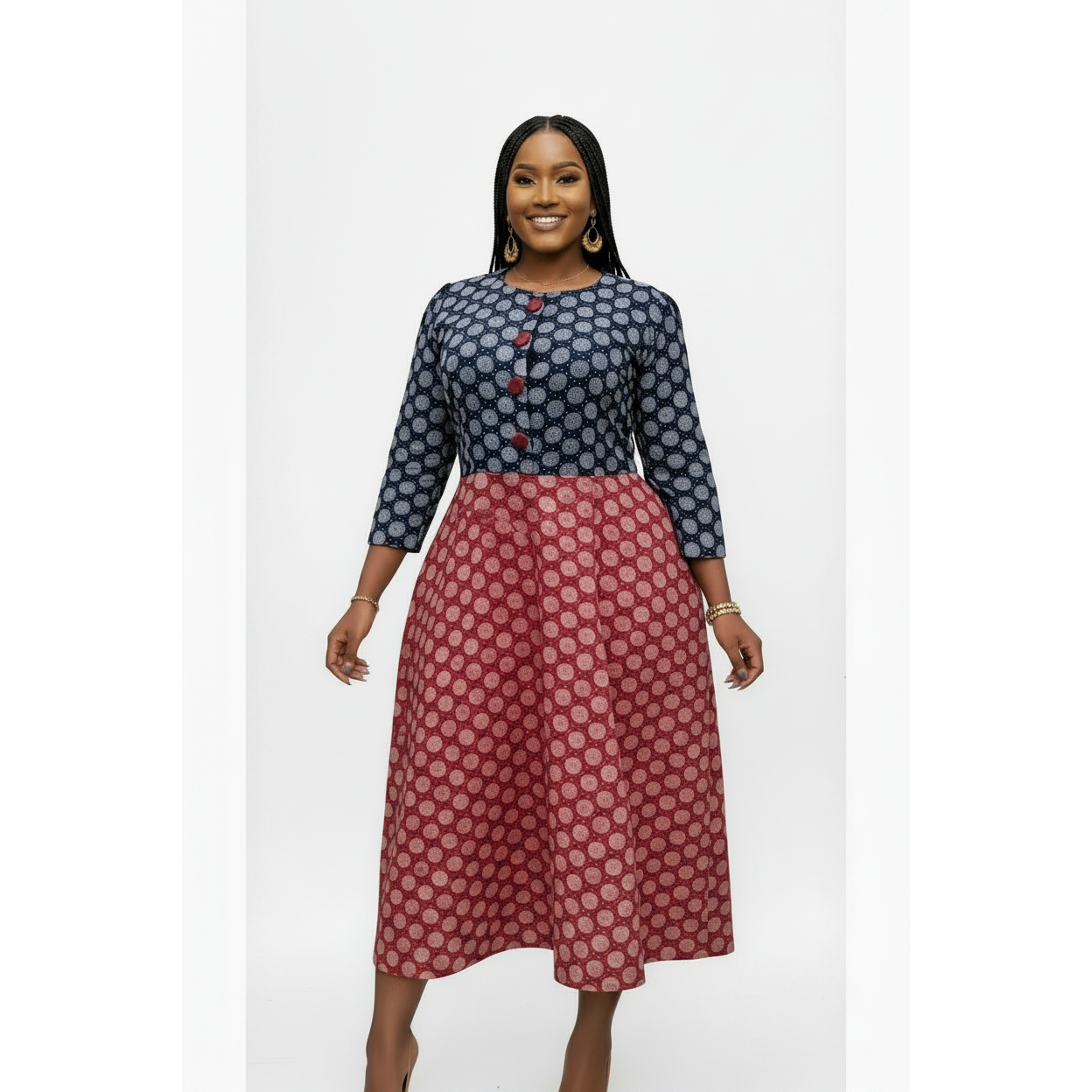 Plus Size Three-Quarter Sleeve Midi Dress