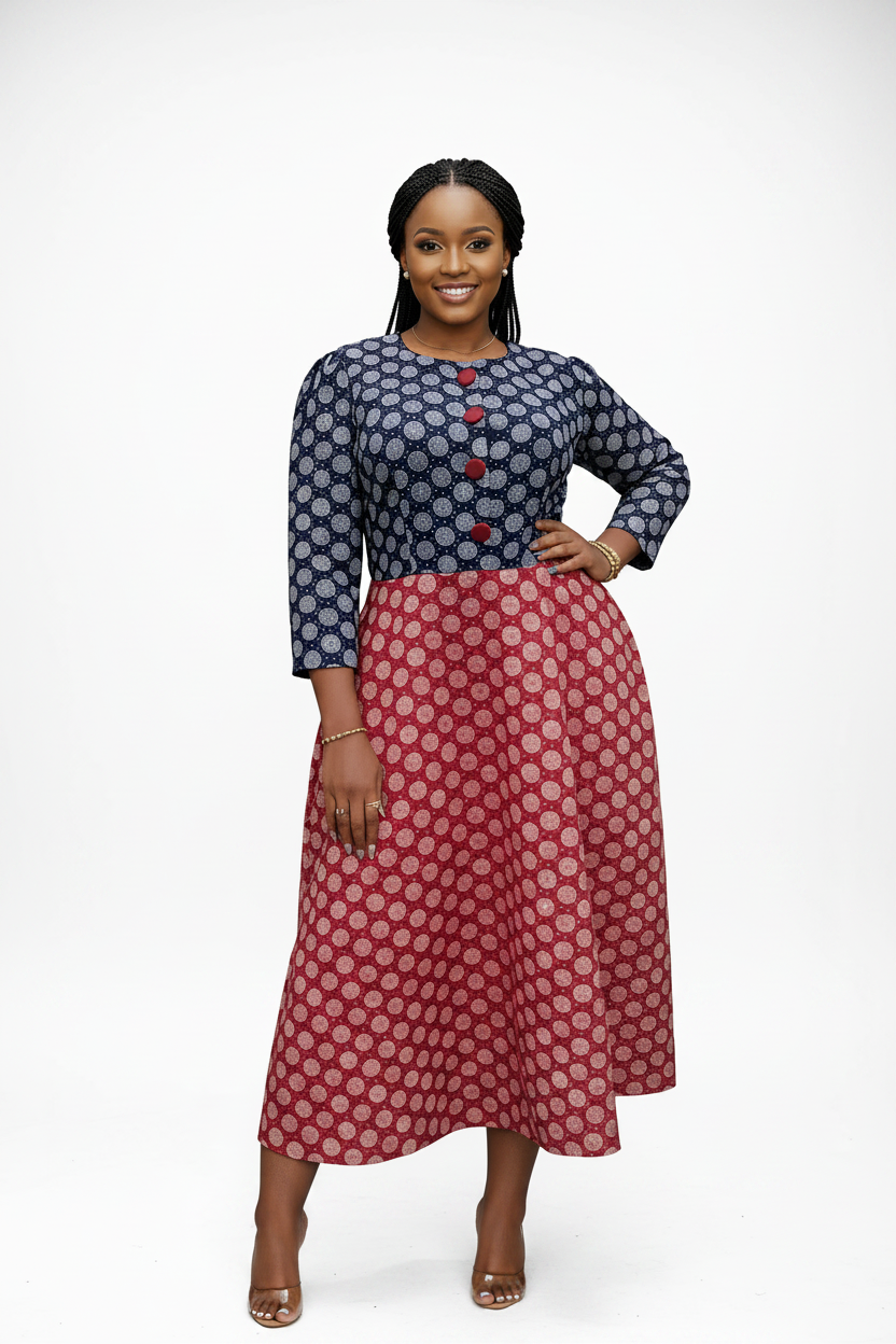 Plus Size Three-Quarter Sleeve Midi Dress