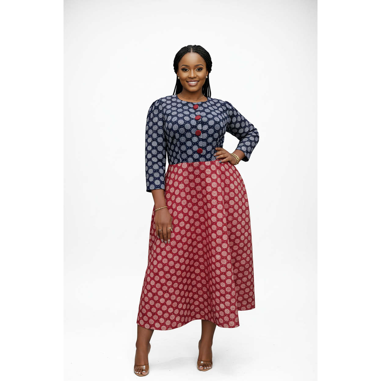 Plus Size Three-Quarter Sleeve Midi Dress