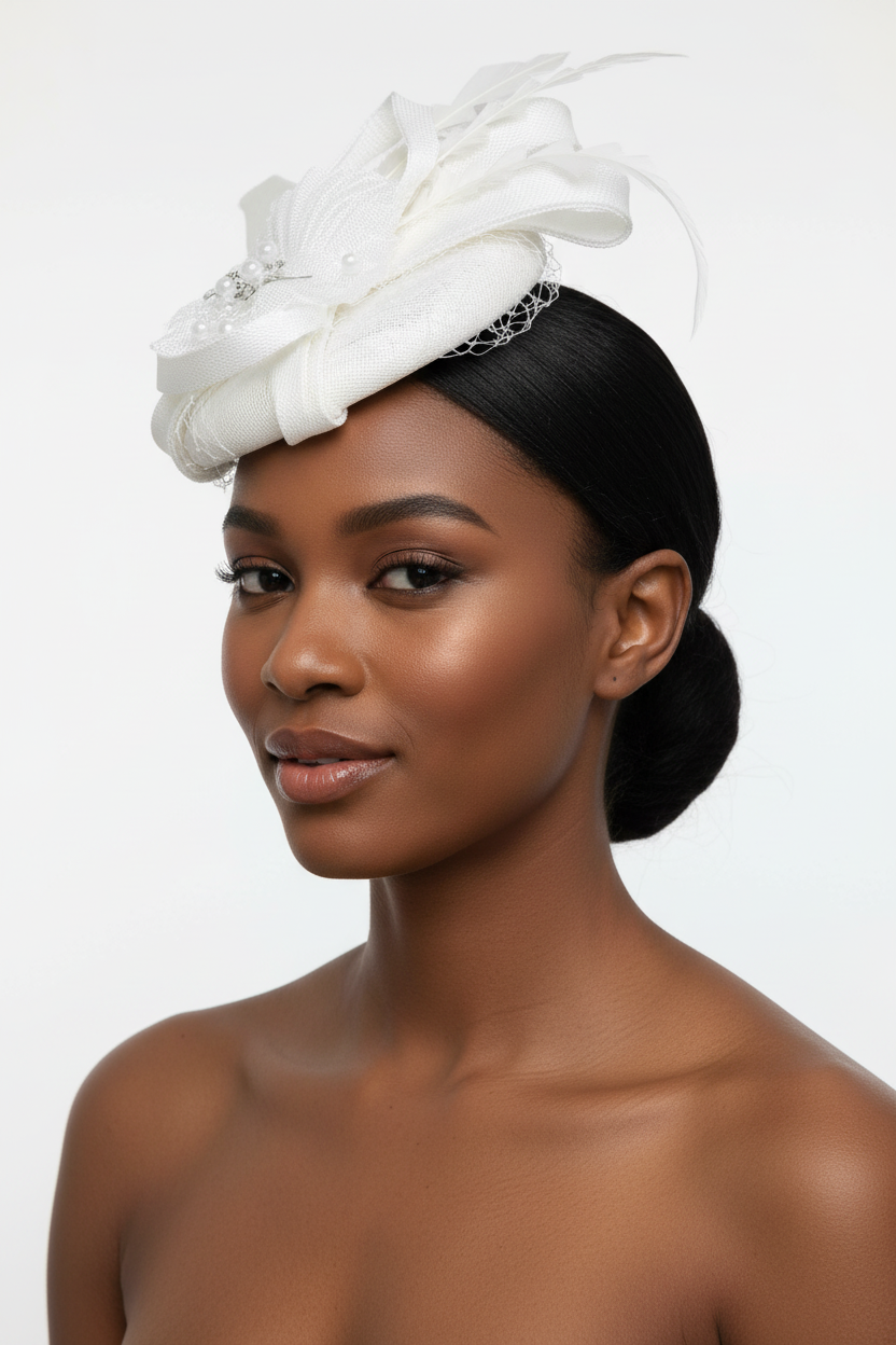 Delicate Pearl-Bead Mesh Fascinator Hat