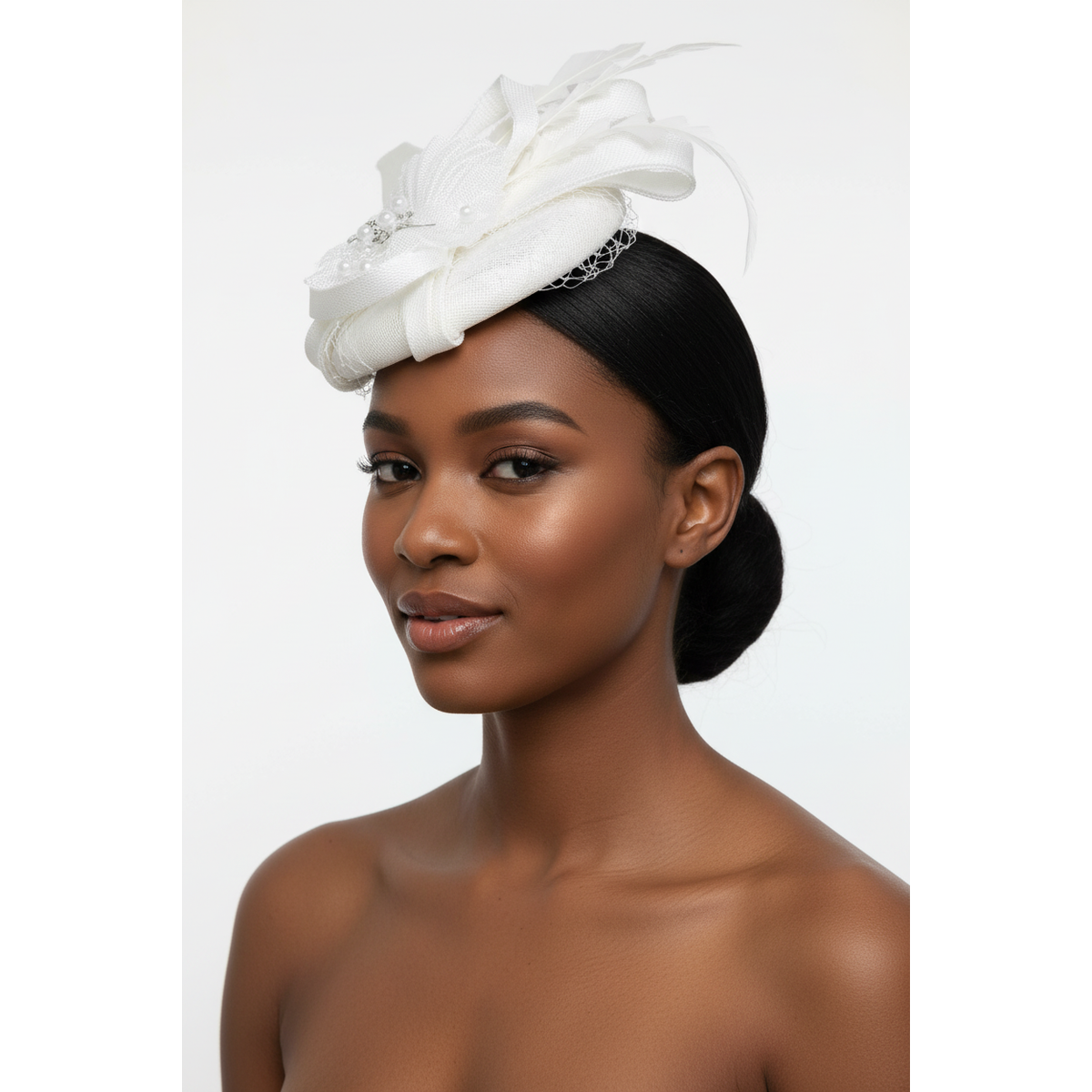 Delicate Pearl-Bead Mesh Fascinator Hat