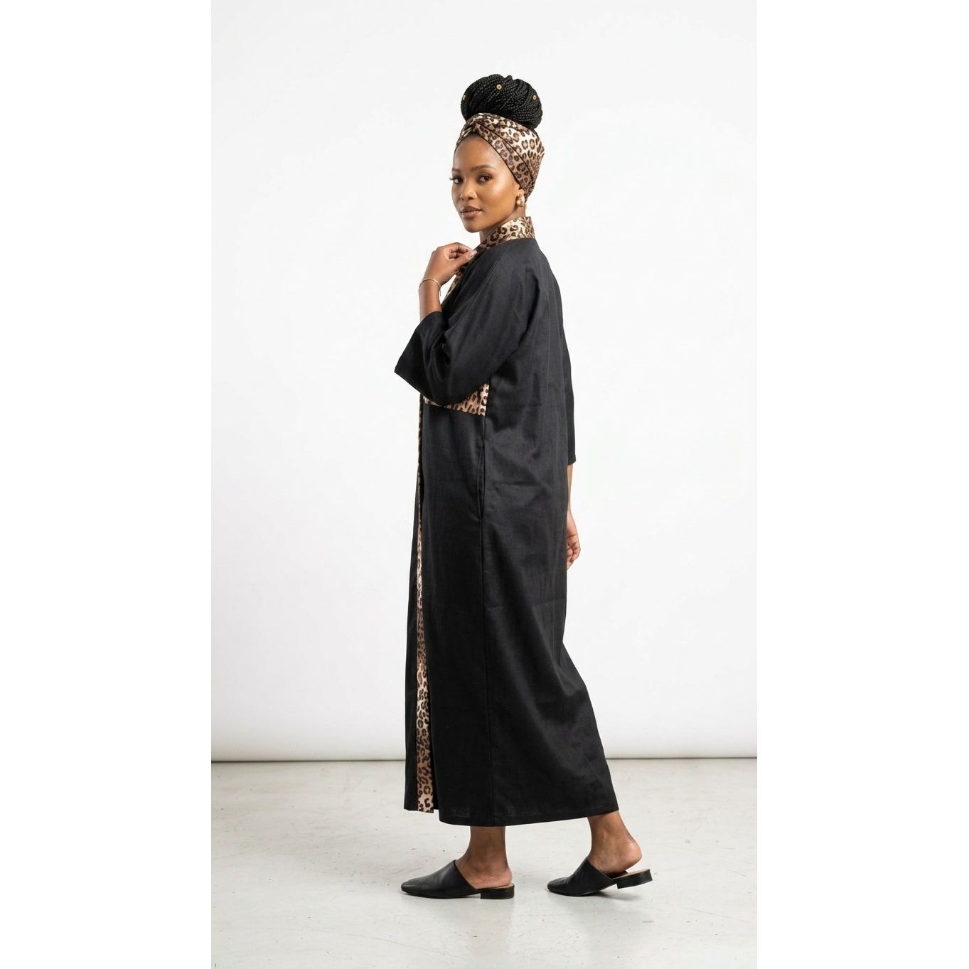 African Leopard Print Kaftan Maxi Dress with Duke