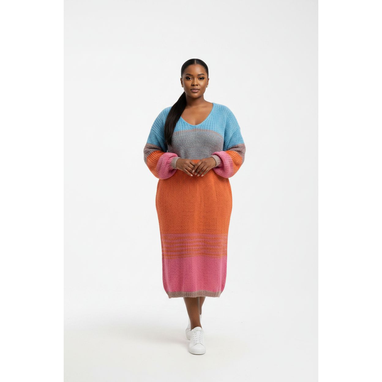 Color-Block Knit Sweater Maxi Dress