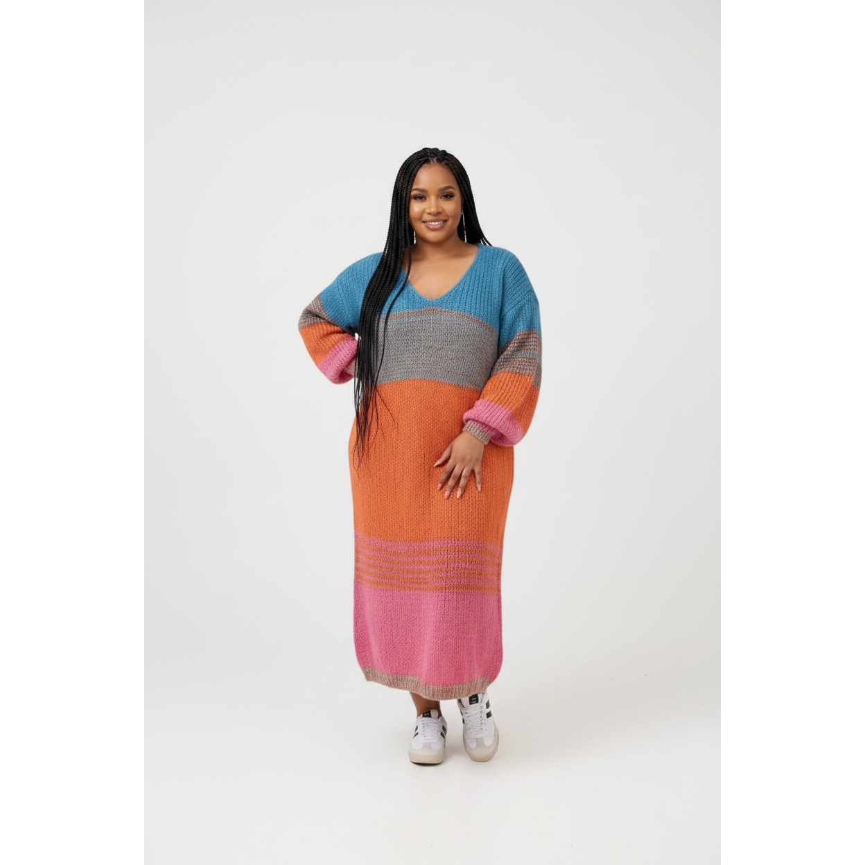 Color-Block Knit Sweater Maxi Dress