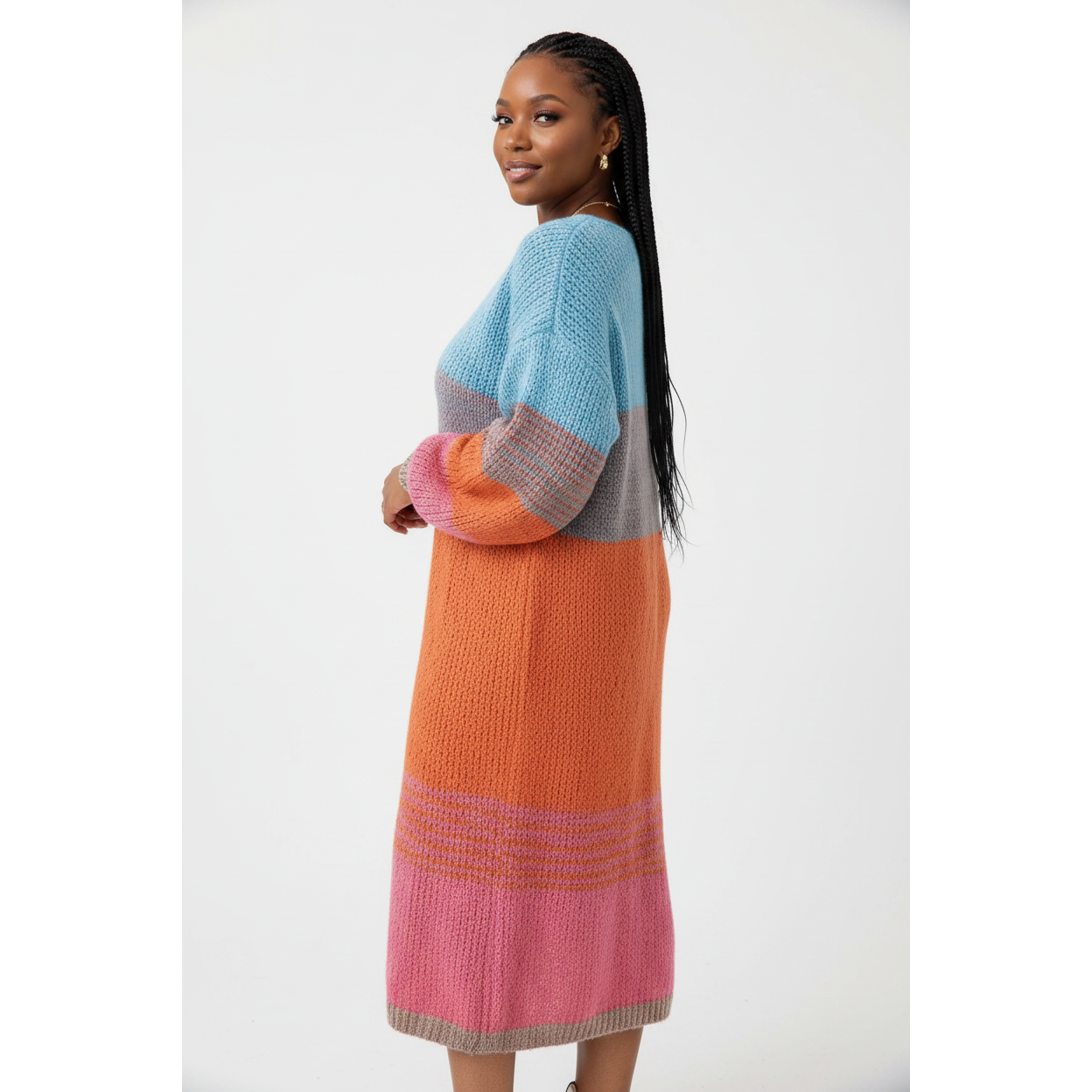 Color-Block Knit Sweater Maxi Dress
